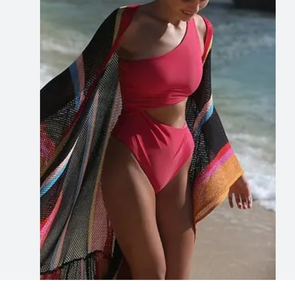 Free People Other - Free People sea vista striped maxi duster - pink One Size Cotton 100%